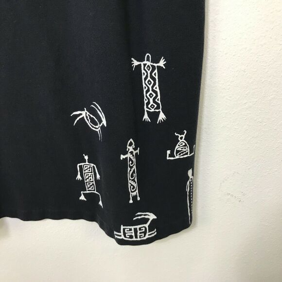 Bfofo Designs Midi Dress Size L Black Short Sleeve Cotton Hieroglyphics Womens - Picture 4 of 9